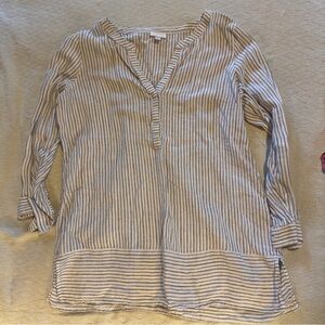 J. Jill White (gray and white stripe) Tunic Long Sleeve Linen Blouse Size L
